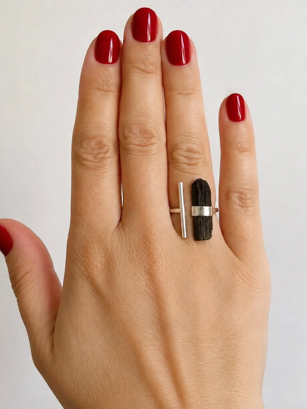 Black Tourmaline Sterling Silver Ring 925 Size 6.5